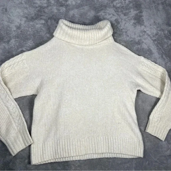 Something Navy Sweater Womens XS Cream Wool Cable Knit Texture Cowl Neck Casual - Picture 5 of 8